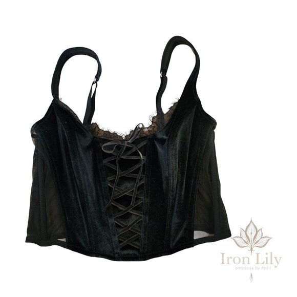 Victoria's Secret Other - Victoria’s Secret Black Velvet Lace-Up Corset Bra | Excellent Condition